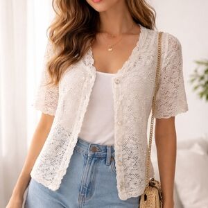 Elegant Lace Button-Up Cardigan